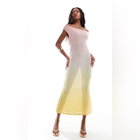 ASOS DESIGN ultimate embellished crochet maxi dress in pink and lemon ombré - Picture 4 of 6